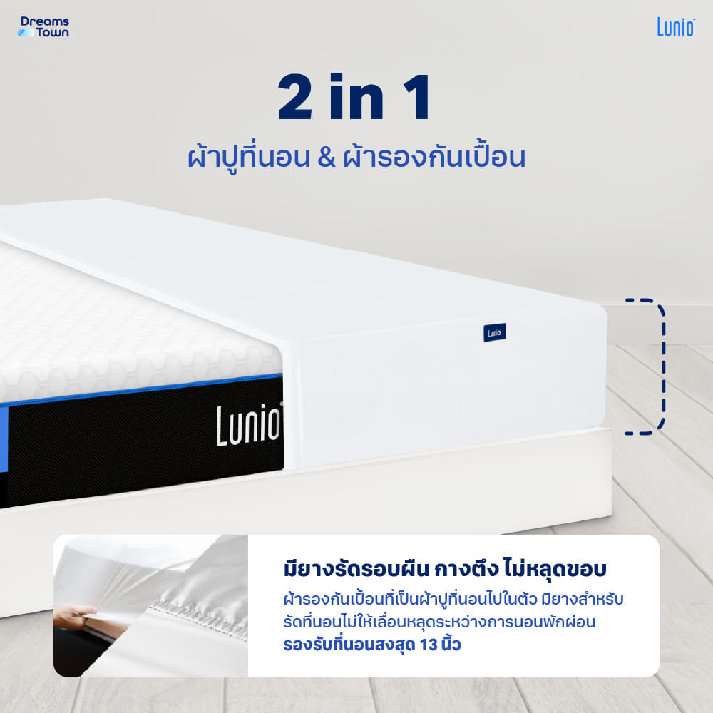 ที่นอนยางพารา LUNIO GEN4 มาพร้อมผ้ารองกันเปื้อนกันน้ำ รุ่น  LUNIO SMARTGUARD PROTECTOR ขนาด 6 ฟุต_6